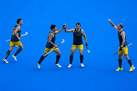 Australia's Blake Glovers celebrates after scoring his side's second goal